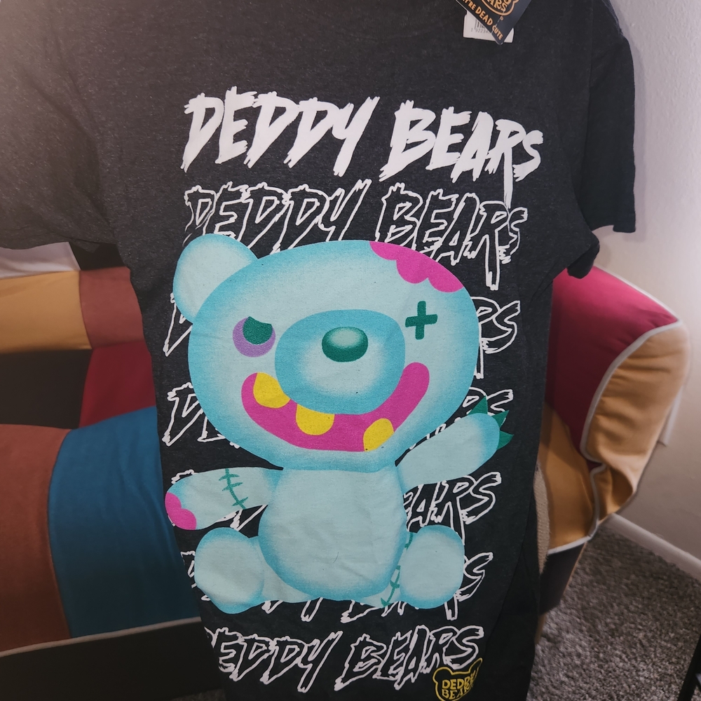 Black T-Shirt with Colorful Deddy Bear Graphic